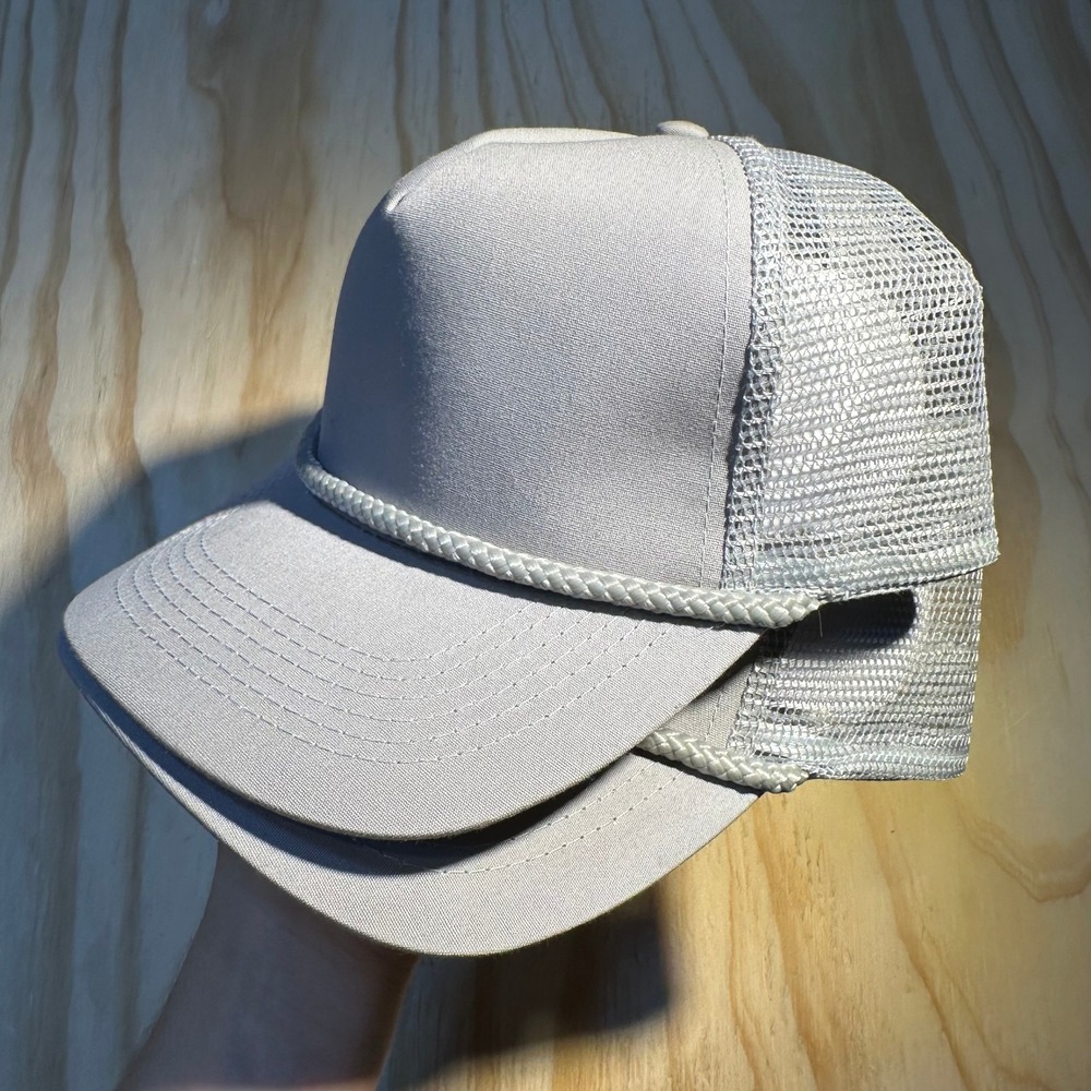 2x Unbranded Gray Mesh Trucker Hat Rope Detail Snapback Baseball Cap OS